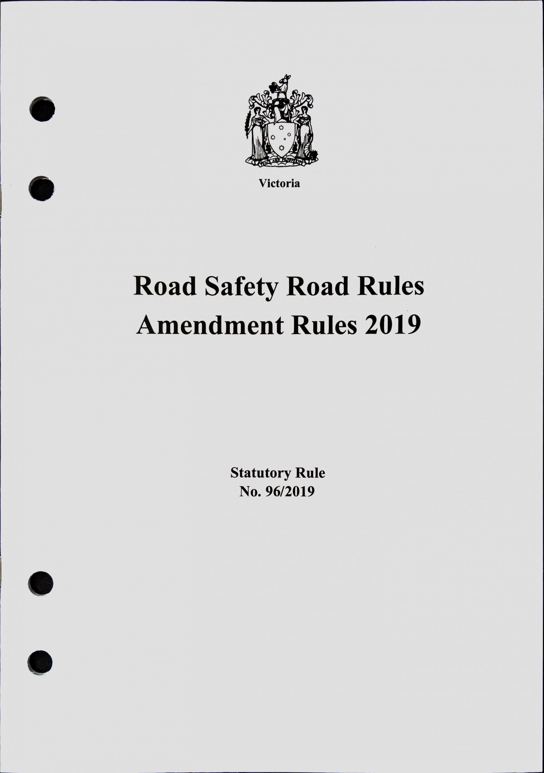 Road Safety Road Rules Amendment Rules 2019